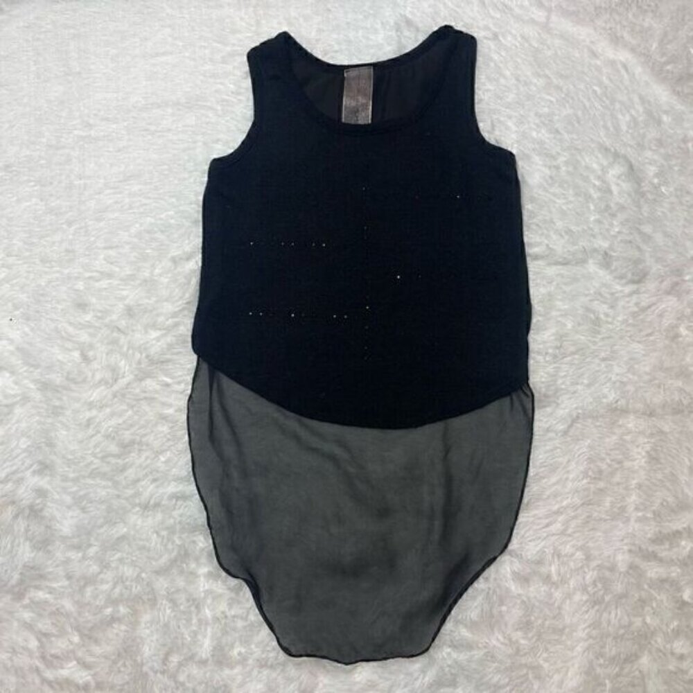 Moon Collection Sleeveless Top High Low Sheer Rhinestone Black Size S Loose Fit